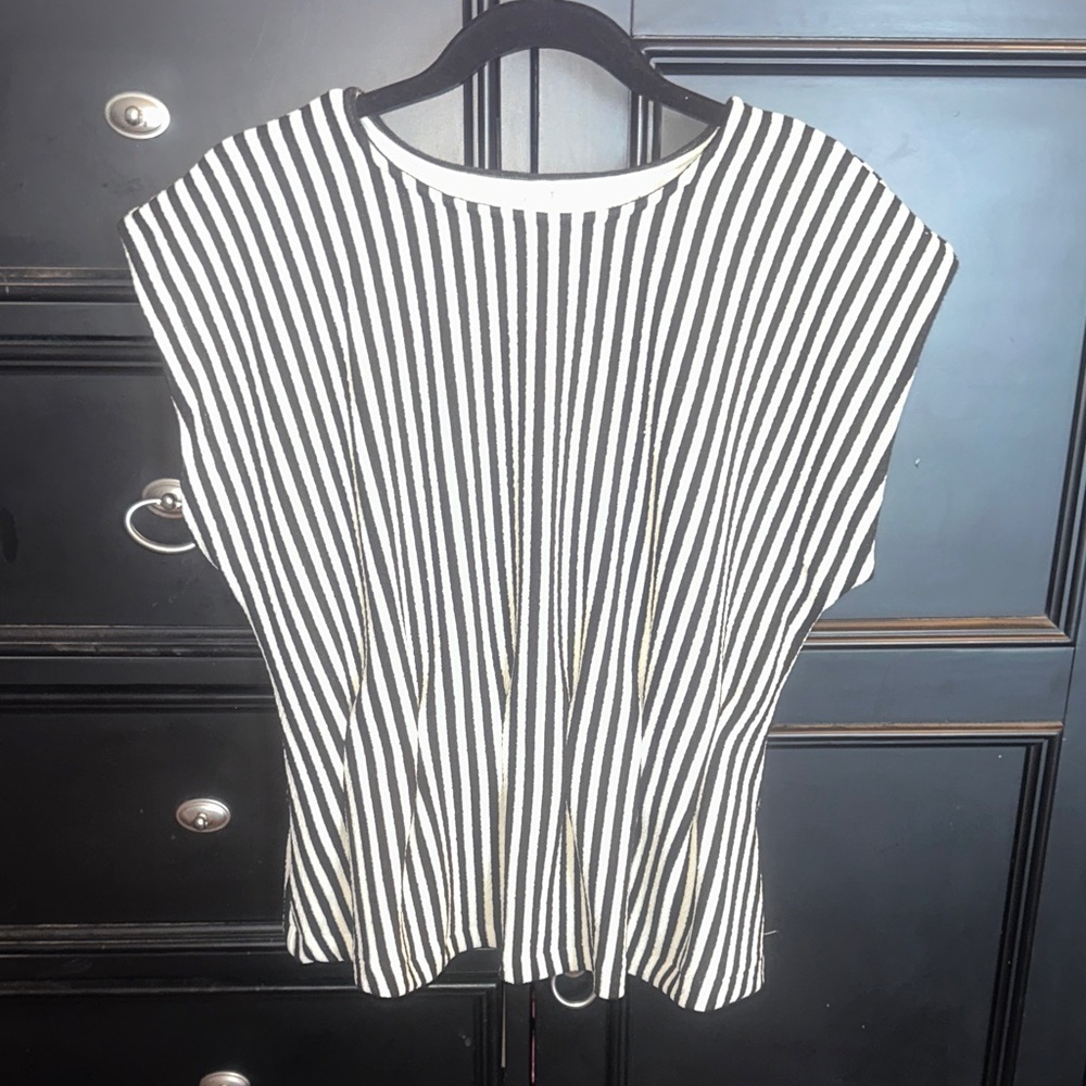 Glam Lg Black and White Striped Blouse